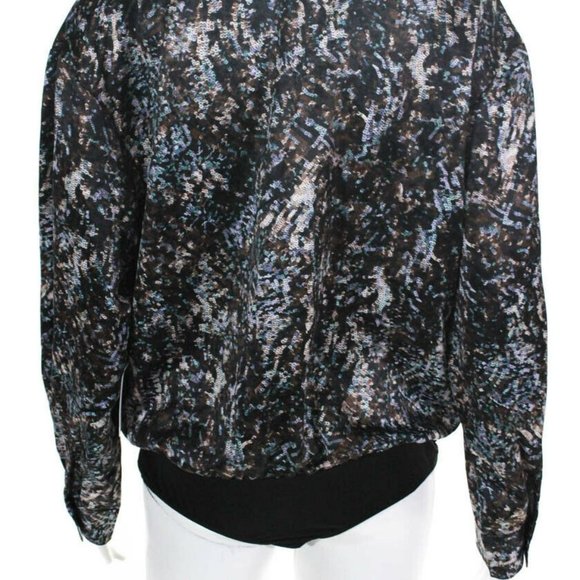 ASTR Women's Yvette Sequin Print V-Neck Bodysuit Black Blue Size Large NWT - Picture 3 of 8